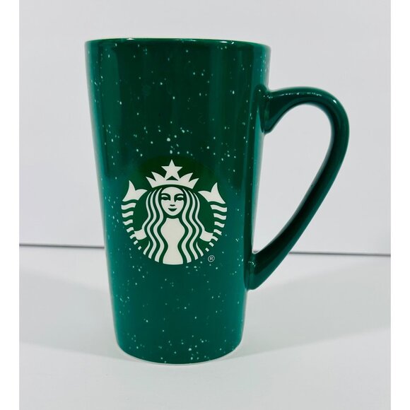 Starbucks Coffee Green Speckled Ceramic Tall Coffee Mug 16 Oz Mermaid Logo - Picture 1 of 9
